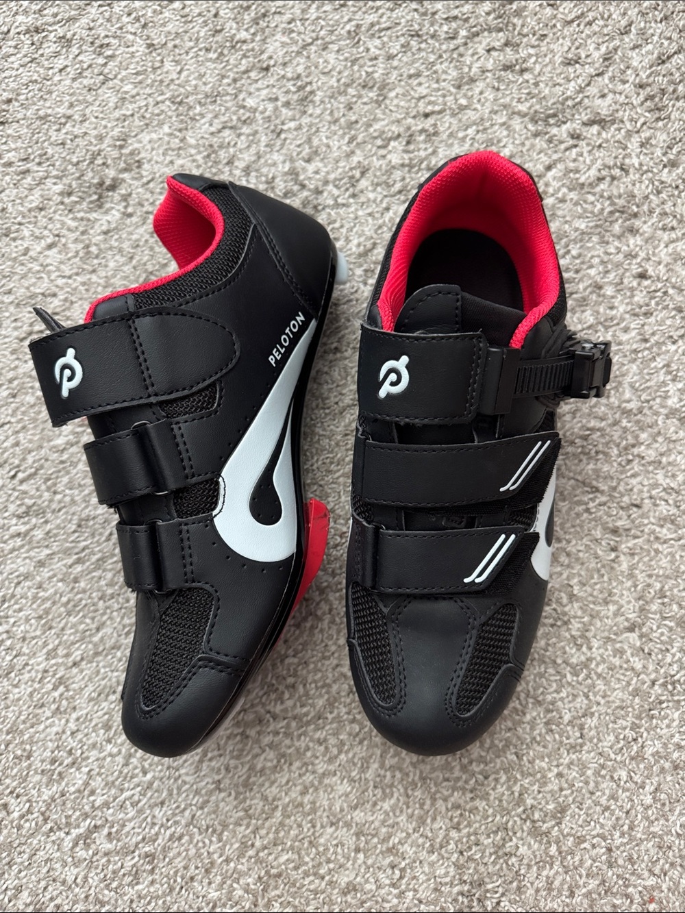 Peloton Black and White Women's Cycling Sneakers with Red Accent
